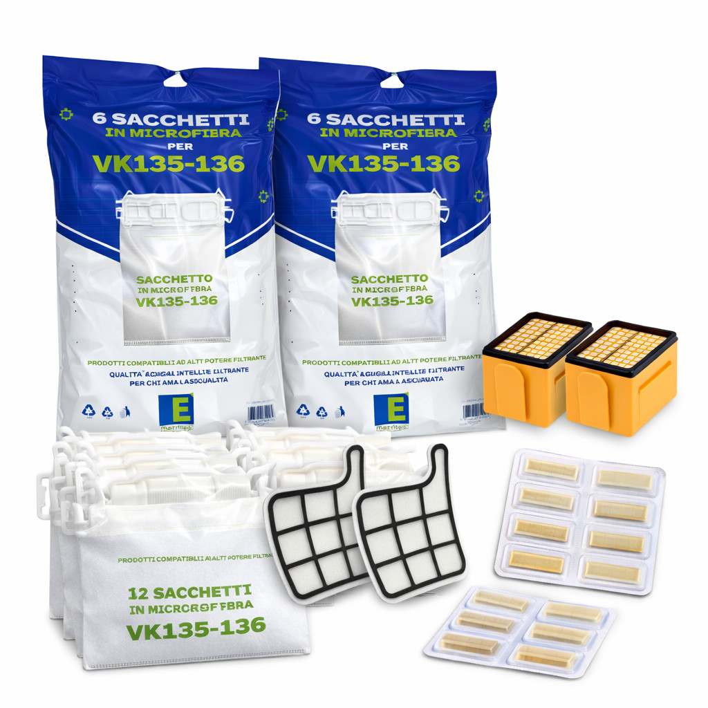 12 Sacchetti 2 Filtro Hepa 2 Griglia Aspirapolvere Folletto VK 135 136 Ricambi