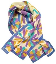 VTG VERA NEUMANN Mod Floral Purple Blue Gold Turquoise Rectangle Scarf Chiffon