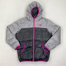 The North Face Jacket Girls Size XL Grey Pink 550 Goose Down Puffer Reversible