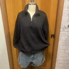 American Eagle 100% Cotton XXL Boyfriend Style 1/4 Zip Pullover Dk Gray Sweater