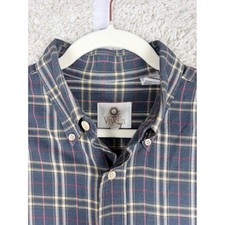 Mens Large Viyella Shirt Navy Blue Plaid Cotton Wool Blend Vintage Made in USA