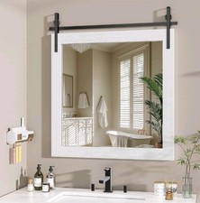 Farmhouse Wall Mirror Rustic Wood Framed Vanity 800x800mm – White