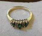 3-Emeralds & 10-Diamonds: 14K DBS Stamped; Sz. 5.5 Yellow Gold  Ring 3.1 Grams  — photo 8