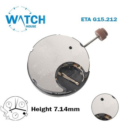 ETA G15.212 Swiss Quartz Movement-H:7.14mm-White Date Disk at 4-Chronograph.
