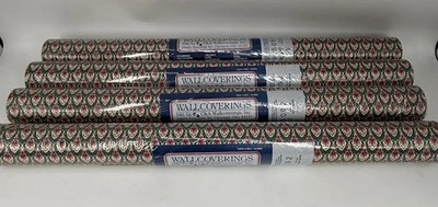 C&A Wallcoverings Vintage Wallpaper 5 Rolls Prepasted Art Deco Damask Green Red 