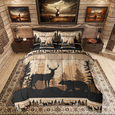 Rustic Cabin Comforter Set with Sheets Deer Bear Hunting 7 Piece Bedding Set Rus