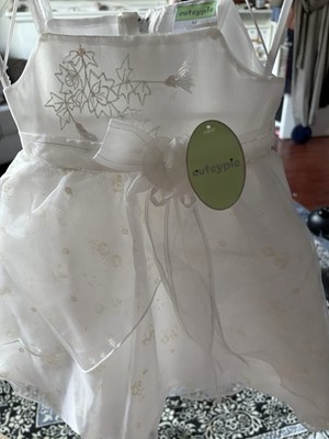 Baby Mädchen 3-6 Monate Kleid elfenbeinfarben mit aufgedruckten elfenbeinfarbenen Blumen