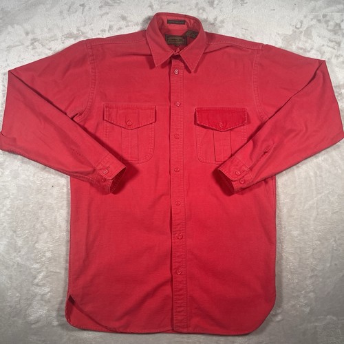 Eddie Bauer VTG Mens M Tall Heavy Chamois Flannel Guide Shirt Flap Pockets Red - Picture 2 of 6