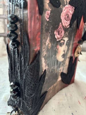 junk journal buch, Handarbeit, Notizbuch, Gothic, Spitze, Black