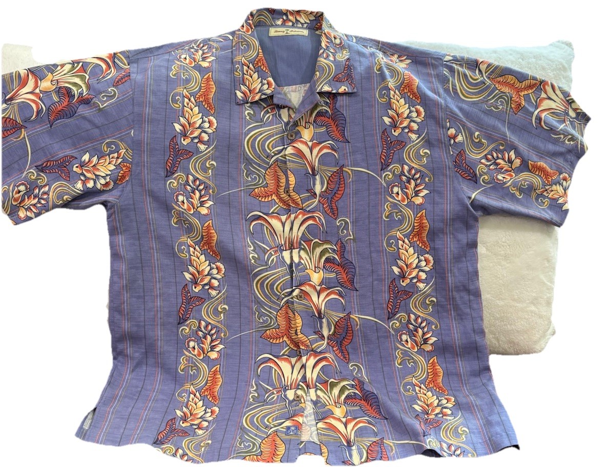 Tommy Bahama Men's Short Sleeve Floral Button-Up Shirt, Size XL, 100% Silk