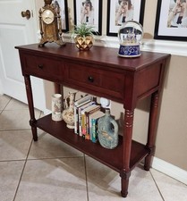 Cherry Brown Pine Wood Console Table Hallway Sofa Accent with Storage Drawers