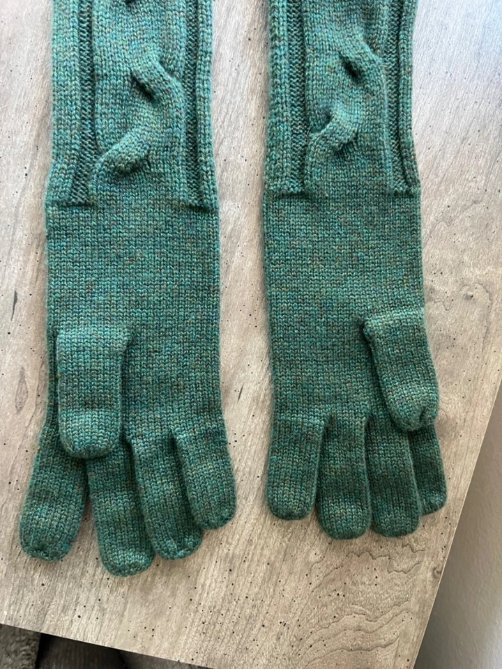 Зеленые детские вязаные длинные перчатки из кашемира LORO PIANA. SZ средний - Изображение 3 из 4