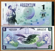 Argentum, 1 metallism, a commodity token, 2021, polymer, silver foil, UNC