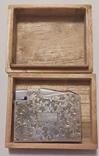 Vintage Korea Map Engraved 950 Sterling Silver Lighter With Case Lighter Insert