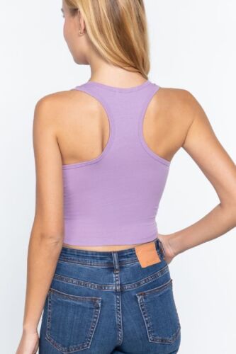 Slim Fit Women's Round Neck Racerback / Halter Neck Soft Cotton Crop Tank Top - Picture 69 of 94
