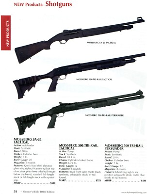 2011 Print Ad Mossberg SA-20 Tactical, 500 Tri-Rail Tactical & Persuader Shotgun
