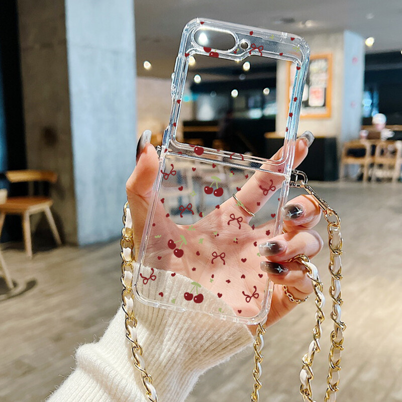 Samsung Galaxy Z Flip6 Flip5 Flip4 Cherry Bow Clear Lanyard Phone Case