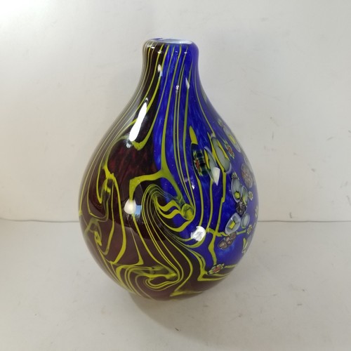 Murano Glass Vase Blue Red Yellow Murrina Millefiori. 9.5" Tall Vintage