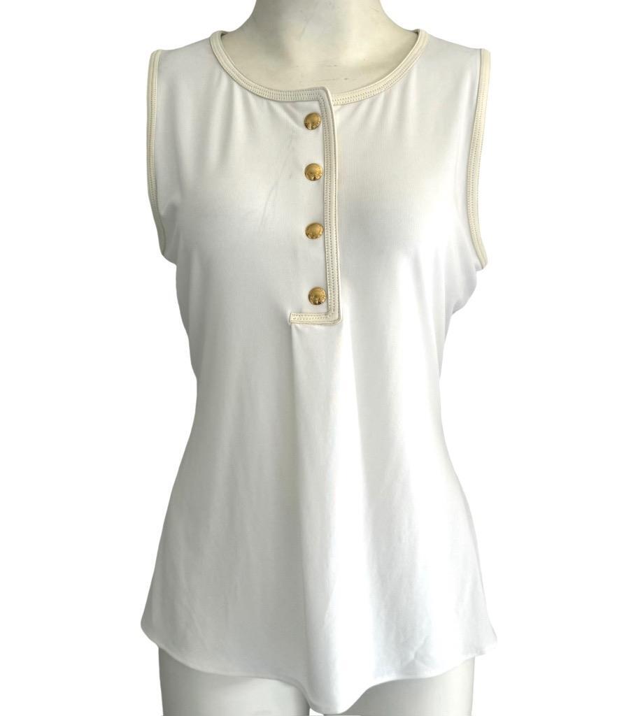 【関税&送料込み】Tom Ford T-Shirts & Tank Tops Tom Ford Top White Tank with Gold Buttons and Leather Trim