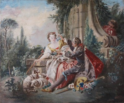 Follower of François Boucher Le Berger Gallant oil on antique canvas 38x46cm