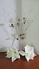 Hobby Lobby 1 CHRISTMAS TWIG  ACORN BUSH and 2 FLOCKED WHITE POINSETTIA PICKS