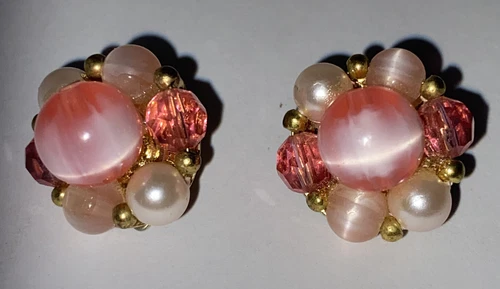 Vintage Costume Jewelry Lisner Earrings Pink Pearls
