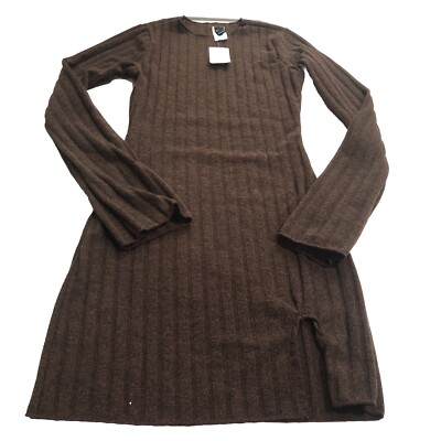 Windsor Brown Ribbed Long Sleeve Short Dress XS