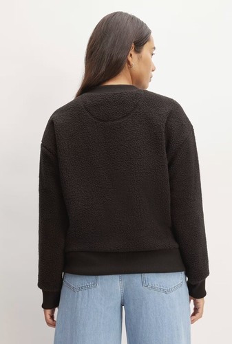 EVERLANE ReNew Fleece Sweater Black Oversized Teddy Crewneck Womens XS - Picture 3 of 6
