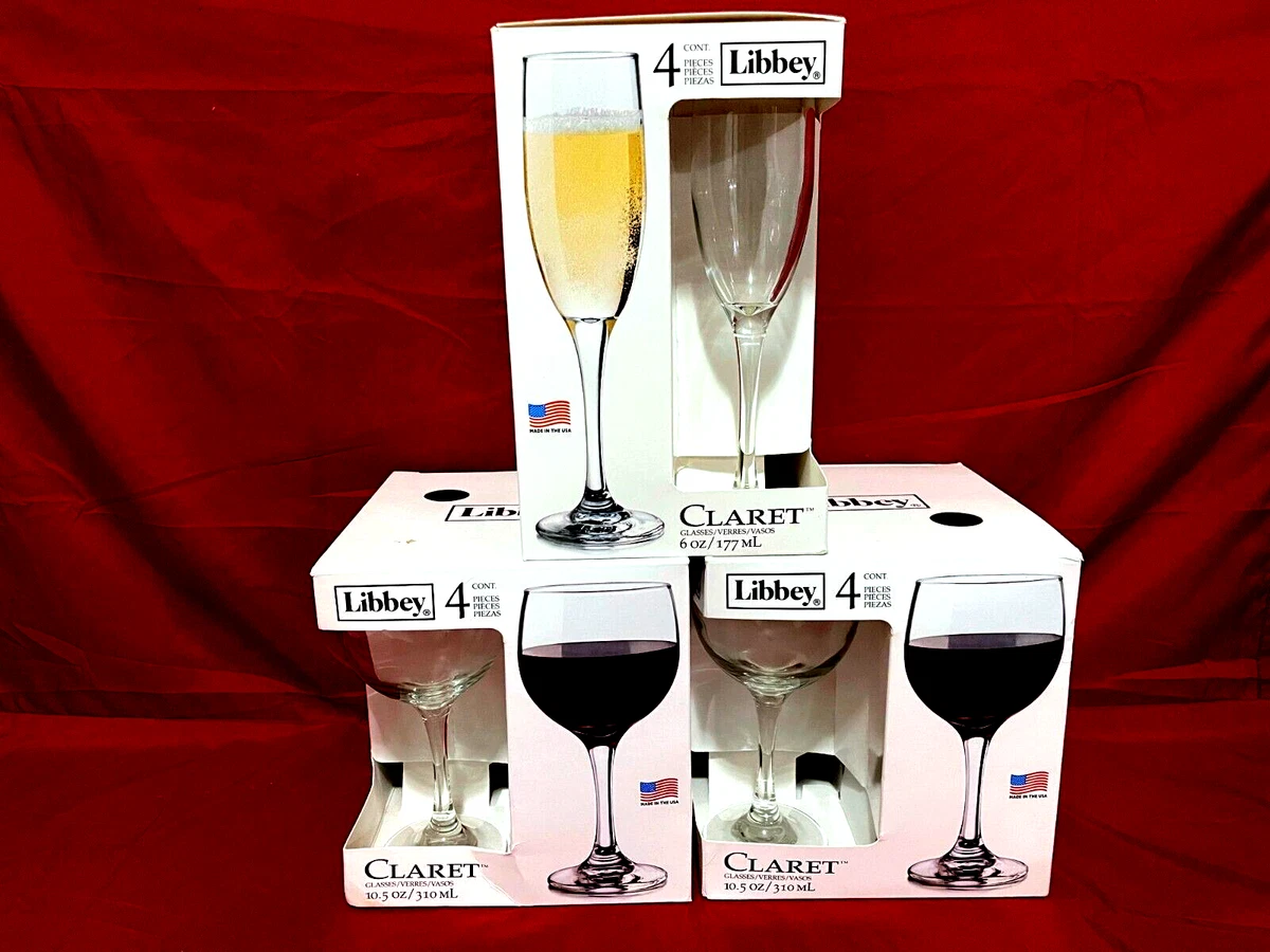 Libbey Claret 12 Piece Lot Of 8 Wine Glasses 10.5oz 4 Champagne Glasses 6oz