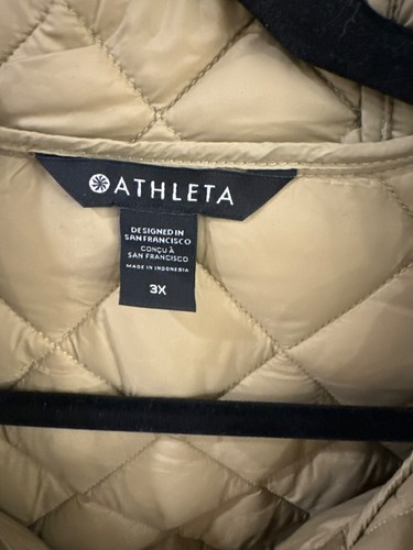 Athleta Whisper Featherless Puffer Parka Size 3X Beige Gold Quilted Coat Jacket - Picture 3 of 6