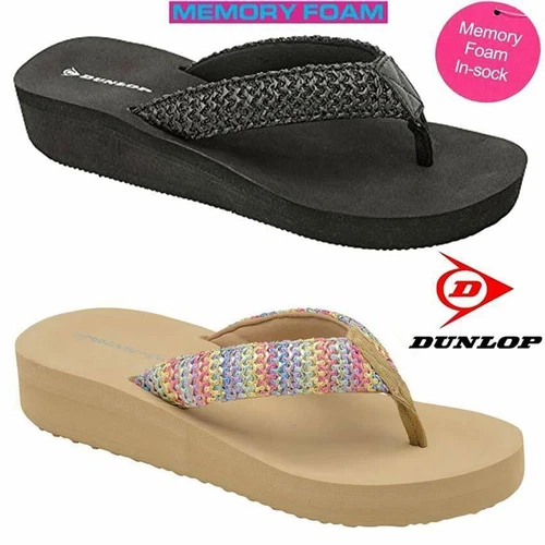 Ladies Womens Dunlop Memory Foam Comfort Walking Beach Wedge Sandals Shoes Size