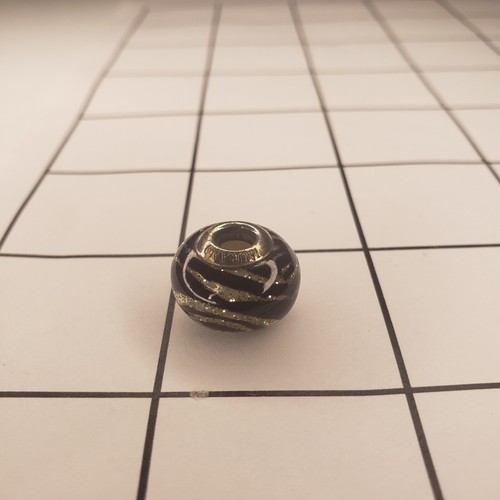 Vintage Murano Glass Bead Sterling 925 silver charm Black Zebra Sparkle MA Italy - Picture 5 of 5