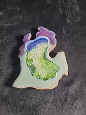 Studio Art Glass DOCK 6 Pottery Geode Style Glazed Coaster MICHIGAN Made In USA