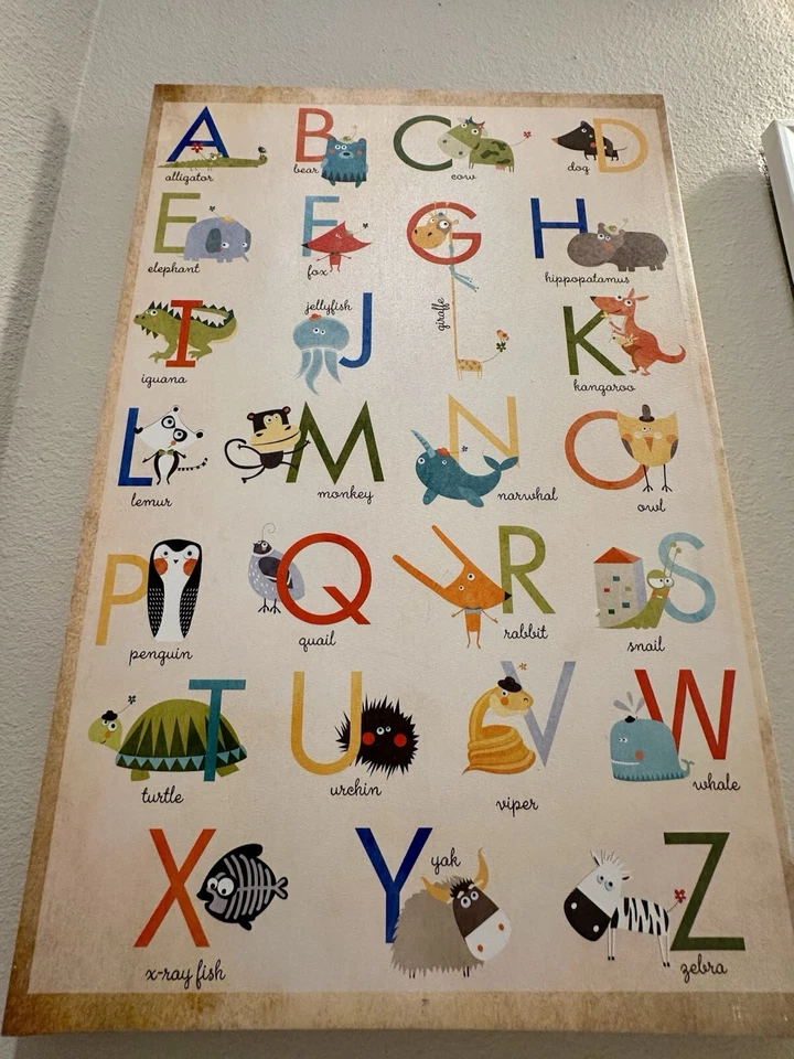 Arte de pared grande 24x36 alfabeto animal ABC lienzo decoración de guardería habitación infantil Foto 4 de 4