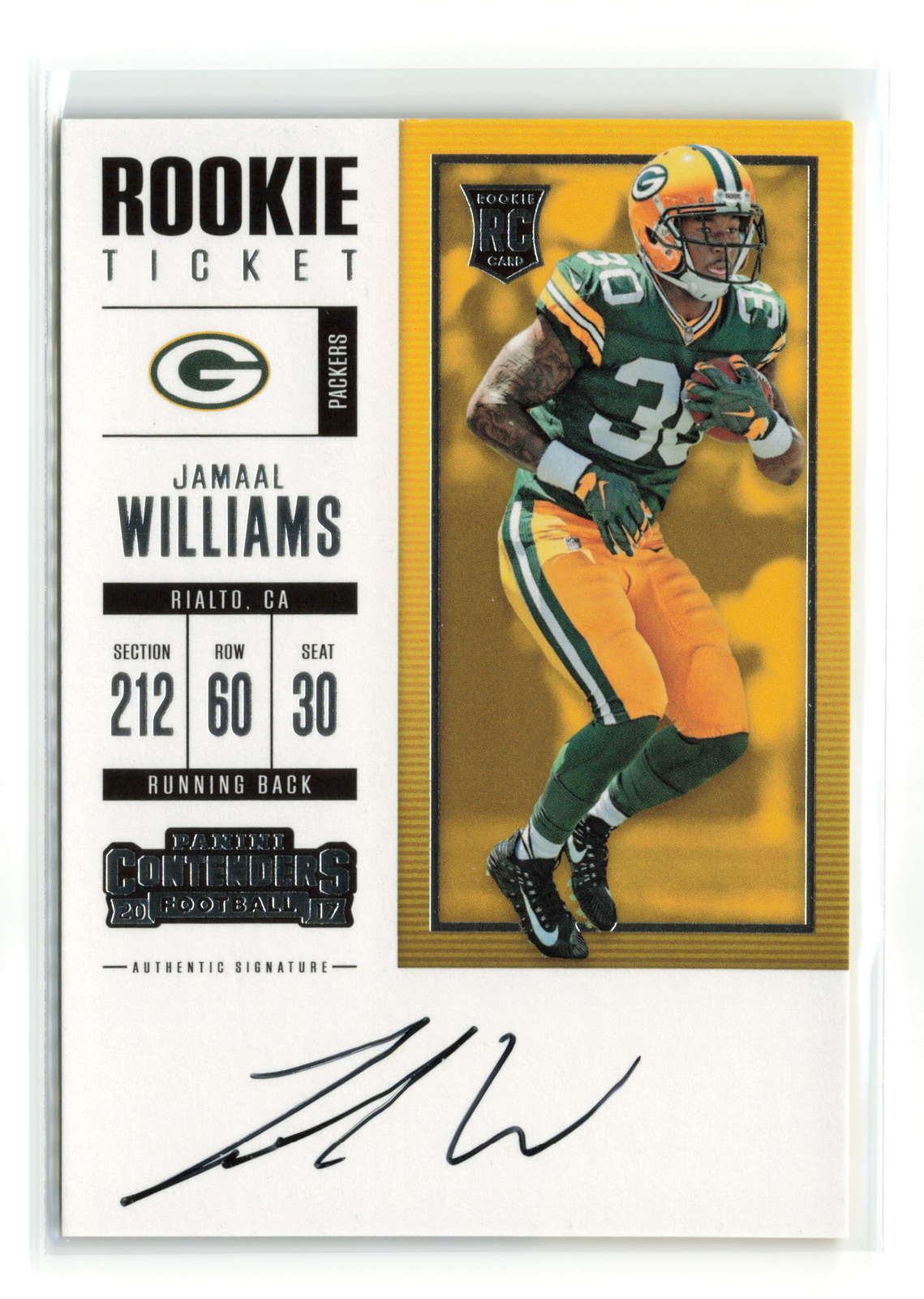 JAMAAL WILLIAMS #321 RC 2017 PANINI CONTENDERS PACKERS ROOKIE TICKET AUTO