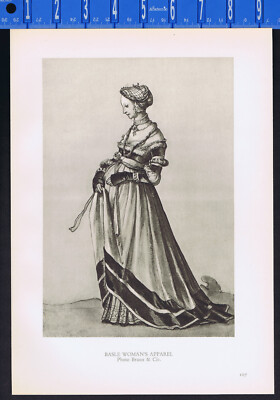 HOLBEIN: Basel, Switzerland, Woman's Apparel (c. 1523 Dresses)  - 1938 Print