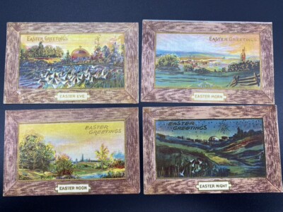 Lot VTG Antique Victorian Postcard EASTER Night Eve Morn Noon Sunset Framed