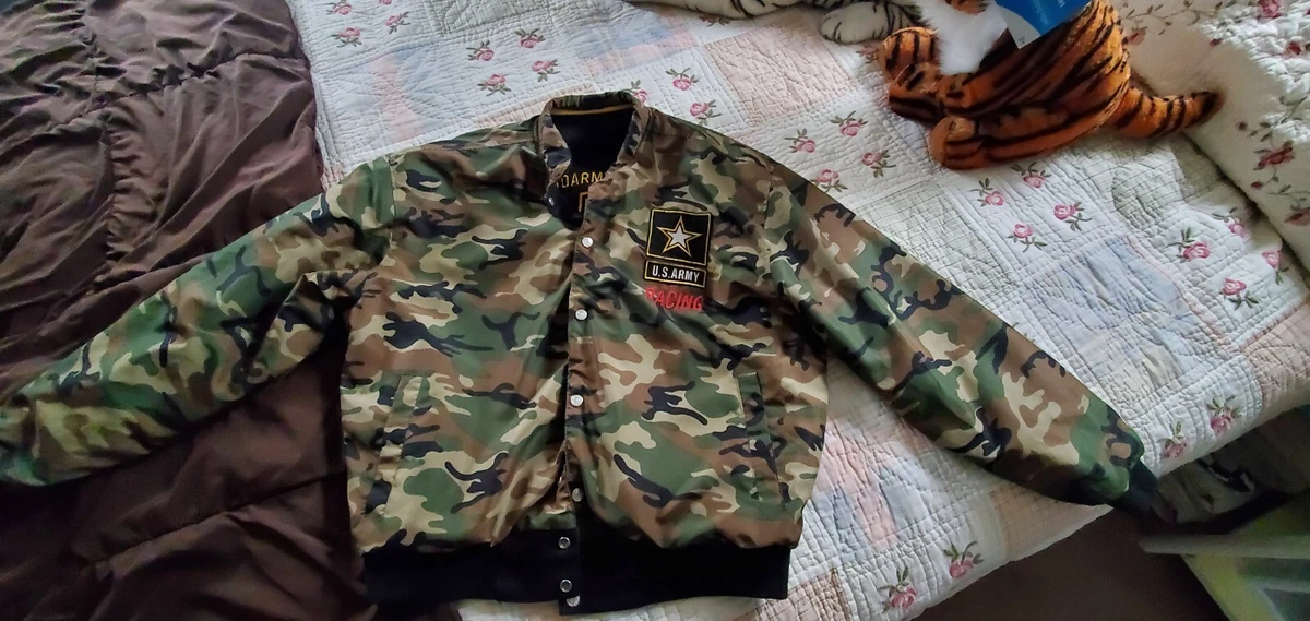 Vintage US Army 01 JH Design NASCAR Racing Jacket Reversible Size L RARE Bomber