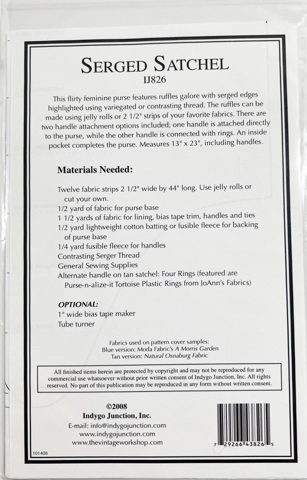 Indygo Junction, Serged Satchel IJ826 Pattern 2008 - Image 2 of 3