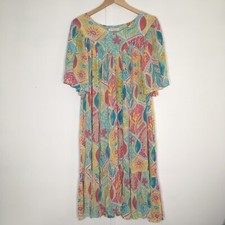 Go Softly Patio Floral Muumuu PetiteDress Short Sleeve Pocket Crinkle Multicolor