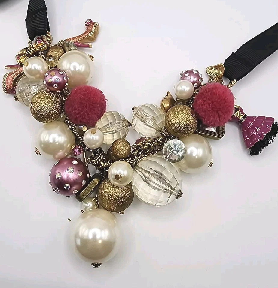 Vintage Betsey Johnson Varsity Crush Pink Gold Tone Charm Neck Mess Barbiecore - Image 2 of 4