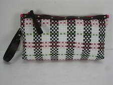 BORSA BORSETTA POCHETTE DA POLSO CON FINITURE IN PELLE A QUADRI IN PVC TESSUTO MALIPARMI