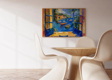 Window Open View & Boats On Sea Painting Poster Premium Quality Choose your Size