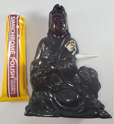 Figurine femme sculptée Faturan bakélite ambre cerise foncée chinoise 269G lion - Photo 15 sur 22