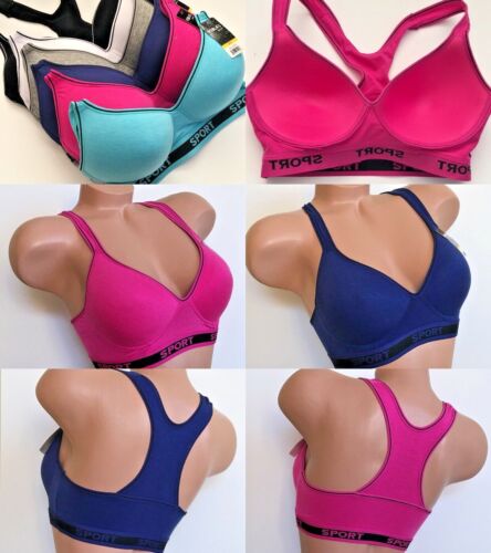 1-6 Sport Bras High Impact Yoga RacerBack Wirefree Molded Cup Cotton Bra 32B-42D - Picture 1 of 14