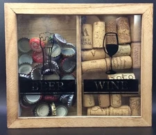 Wooden Shadow Box Wine Cork & Beer Cap Display Holder Wall Decor or FreeStanding