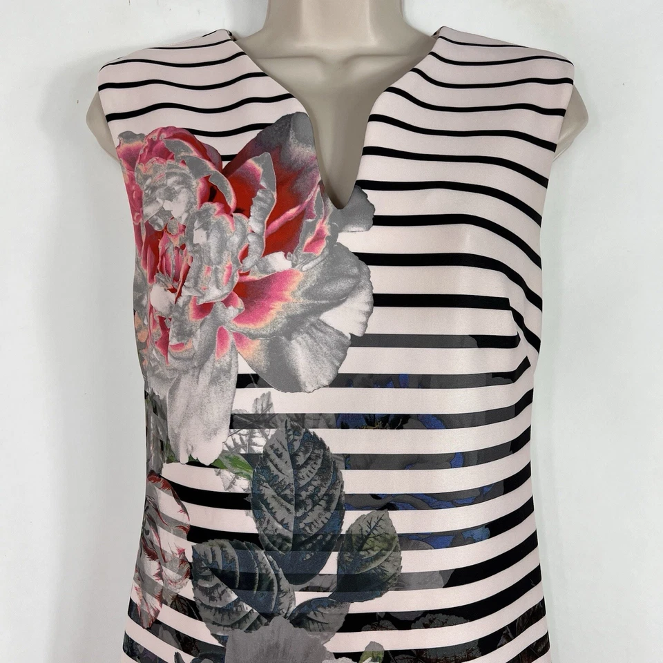 Beige By ECI Dress Women's Size 6 Sleeveless Below Knee Midi Striped Floral - Image 2 of 4