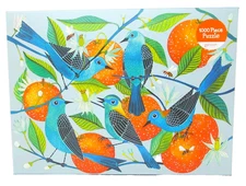 Galison Jigsaw Puzzle 1000 Piece Blue Birds On Orange Berry Branches - Naranjas