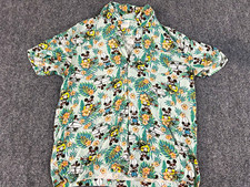 Disney Mickey Friends Hawaiian Tropical Floral Woven Short Sleeve Button-Up L