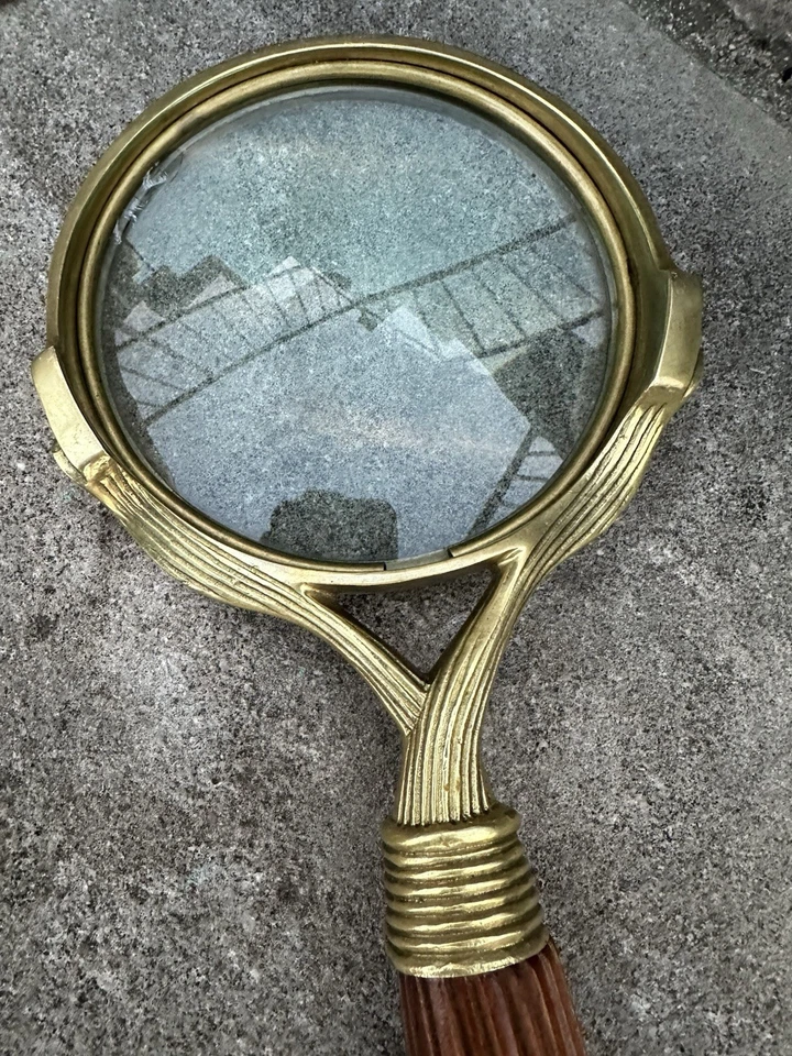 Lupa antigua rara de latón/mango de madera tallada Abisa.Principios de 1900,V.G.C! Foto 3 de 4